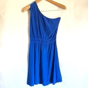 Amour Vert blue one shoulder silk dress XS